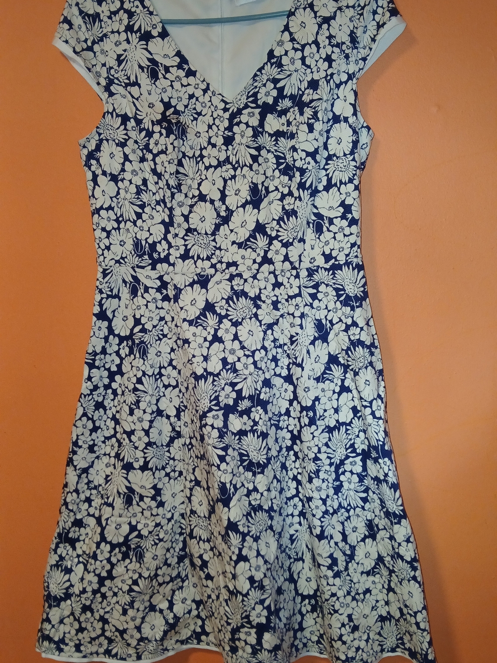 Womens Navy and White Floral Fit-and-Flare Dress